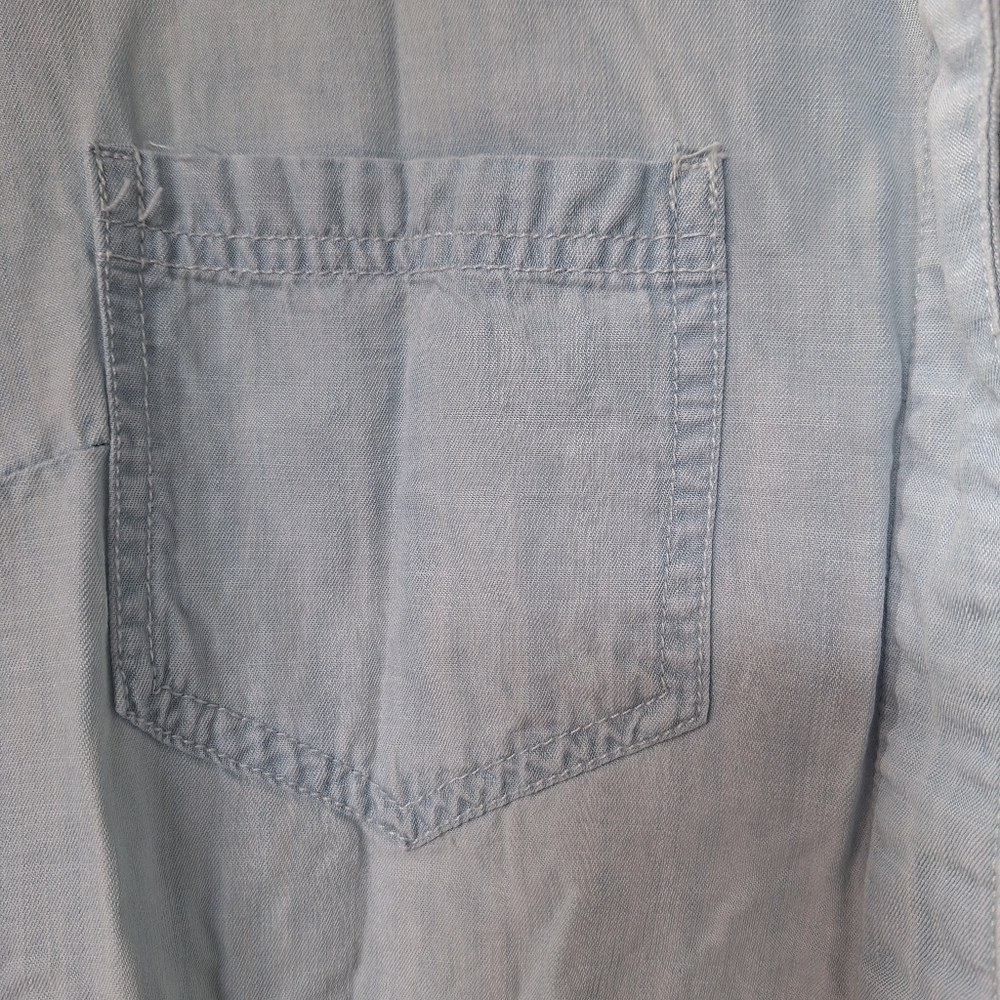 Liverpool Womens Light Wash Chambray Denim Tunic Roll Tab Top. Size S - Picture 5 of 8
